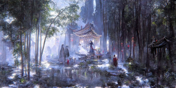 Картинка рисованное кино +мультфильмы лань ванцзи вэй усянь деревья постройки