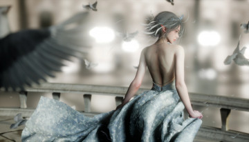 Картинка фэнтези _ghost+blade+ +призрачный+клинок девушка платье голуби балкон