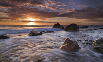 Картинка porth towyn wales england природа восходы закаты закат море камни irish sea ирландское англия
