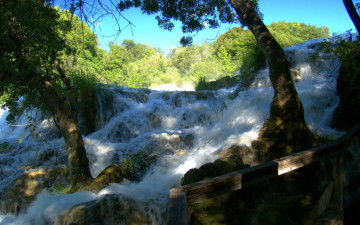 обоя krka, waterfalls, хорватия, природа, водопады, деревья, водопад