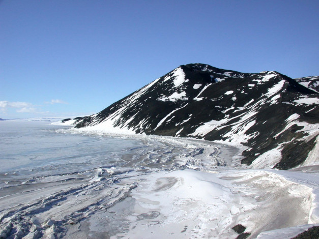 Обои картинки фото природа, зима, смнег, лед, залив, горы