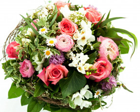 Картинка цветы букеты +композиции розы гиацинты ранункулюс фрезии букет