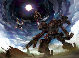 Картинка аниме -weapon +blood+&+technology облака небо робот armored core verdict day арт