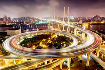 Картинка города шанхай+ китай выдержка город шанхай мост nanpu bridge ночь огни