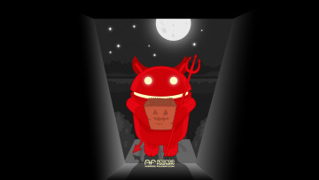 обоя компьютеры, android, красный, темный, луна, фон, логотип