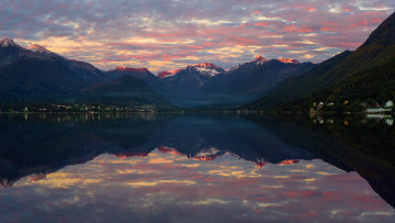 Картинка природа реки озера отражения фьорд свет пики горы норвегия