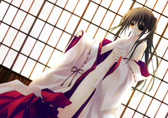 Обои картинки фото аниме, gintama, окна, кимоно, девушка