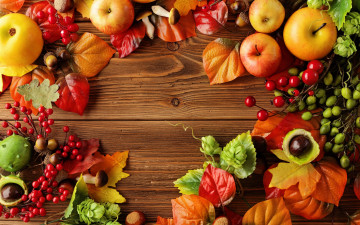 Картинка разное ремесла +поделки +рукоделие autumn leaves berries still life harvest fruit apples натюрморт яблоки листья осень