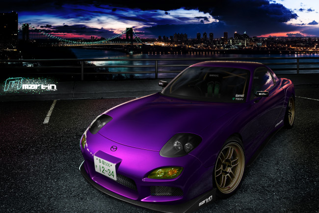 Обои картинки фото автомобили, виртуальный тюнинг, mazda, rx7, purple, tuning