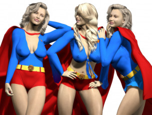 Картинка 3д+графика люди+ people взгляд девушки супермены фон