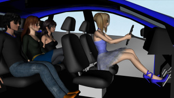 Картинка 3д+графика люди-авто мото+ people-+car+ +moto взгляд фон автомобиль девушки