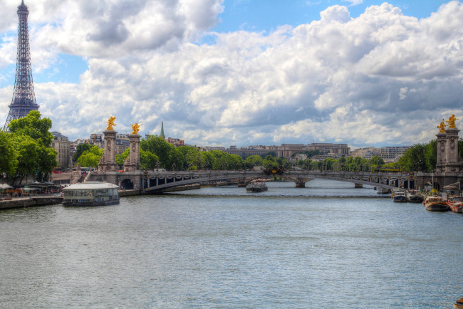 Обои картинки фото города, париж , франция, башня, река, мост