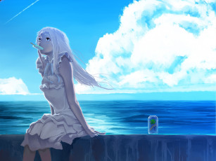 Картинка аниме anohana небо море мороженое девушка