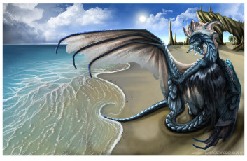 Картинка фэнтези драконы море берег