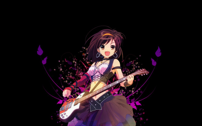 Обои картинки фото аниме, the, melancholy, of, haruhi, suzumiya, харухи, гитара