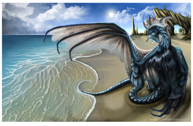 Обои картинки фото фэнтези, драконы, море, берег