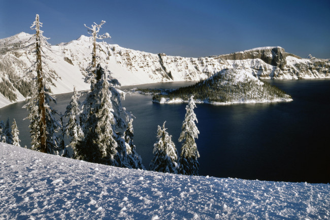 Обои картинки фото природа, зима, crater, lake