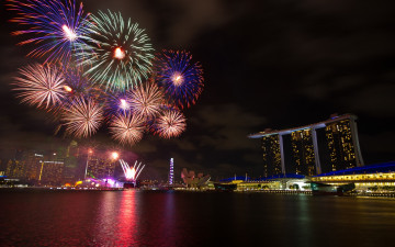 обоя fireworks, города, сингапур, ночь, фейерверк