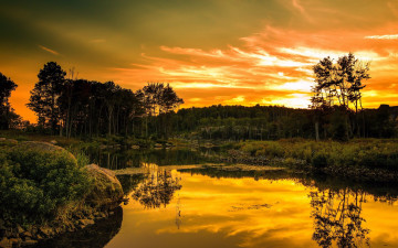 Картинка природа реки озера река лес вечер камни облака
