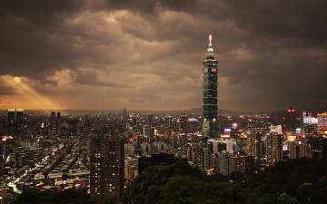 Картинка taipei города тайбэй тайвань огни свет тучи город ночь