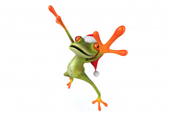Картинка 3д+графика юмор+ humor санта frog funny лягушка santa hat christmas