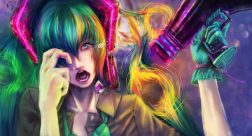 Картинка аниме vocaloid рупор слезы взгляд hatsune miku девушка alnico-ism крик вокалоид яркие краски art