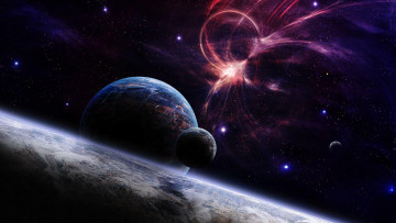 Картинка космос арт пространство звезды спутники планеты аномалия взрыв свечение