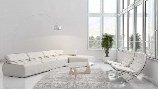 Обои картинки фото 3д графика, реализм , realism, диван, столик, растение, подушки