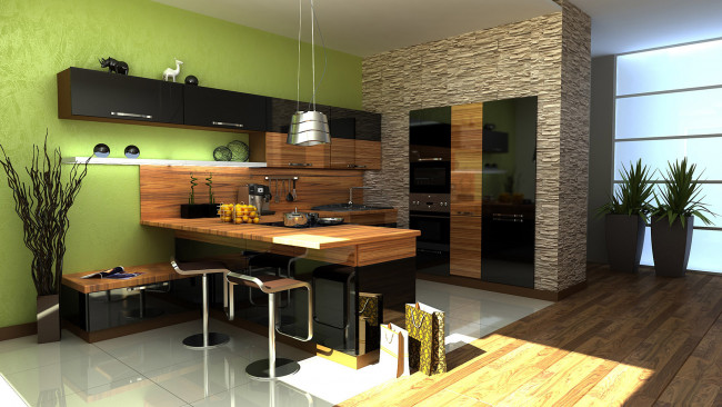 Обои картинки фото 3д графика, реализм , realism, стулья, кухня, растение, стол