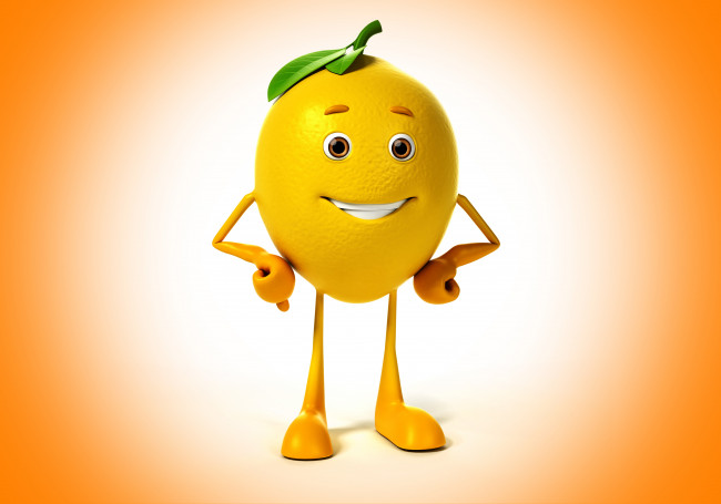 Обои картинки фото 3д графика, юмор , humor, eyes, фон, smile, lemon, background, взгляд, улыбка, лимон