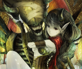 Картинка аниме ангелы +демоны бинты чудовище рога шрамы арт