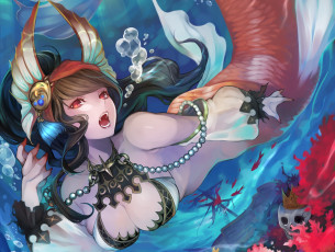 Картинка аниме животные +существа череп море русалка декольте корабль взгляд девушка settyaro art