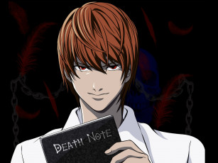Картинка аниме death+note light yagami череп цепи красные глаза death note тетрадь смерти art takeshi obata kira убийца