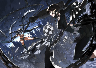 Картинка аниме black+rock+shooter девушки оружие бой поединок