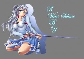 Картинка аниме оружие +техника +технологии меч поза тень rwby девушка fi-san weiss schnee art улыбка взгляд