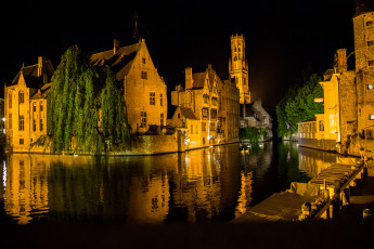 Картинка brugge города брюгге+ бельгия канал ночь здания огни