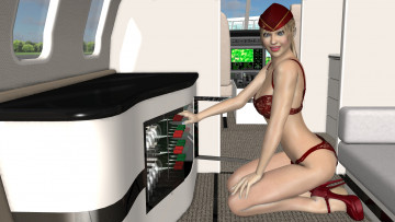 Картинка 3д+графика люди+ people девушка взгляд фон стюардесса салон самолет