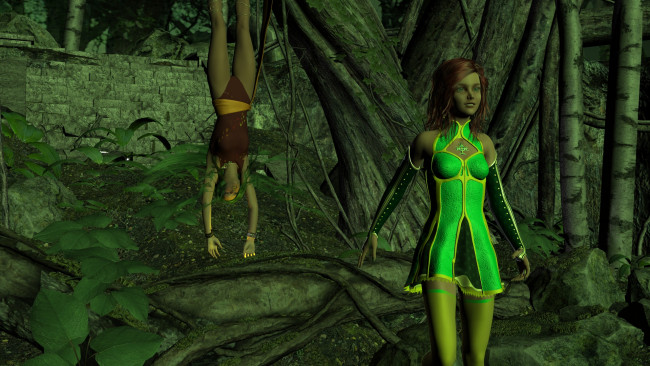 Обои картинки фото 3д графика, фантазия , fantasy, девушка, фон, лес, взгляд