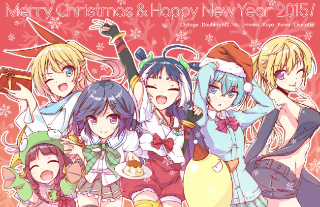 Обои картинки фото аниме, зима,  новый год,  рождество, himiko, sora, from, france, девочки, goutokuji, kayo, doublas, m2, арт, kirisaki, chitoge