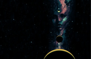 Картинка фэнтези существа sci-fi девушка космос звезды планеты взгляд арт лицо