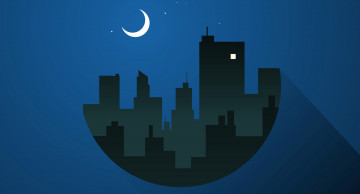 Картинка векторная+графика город+ city луна дома силуэт ночь город месяц