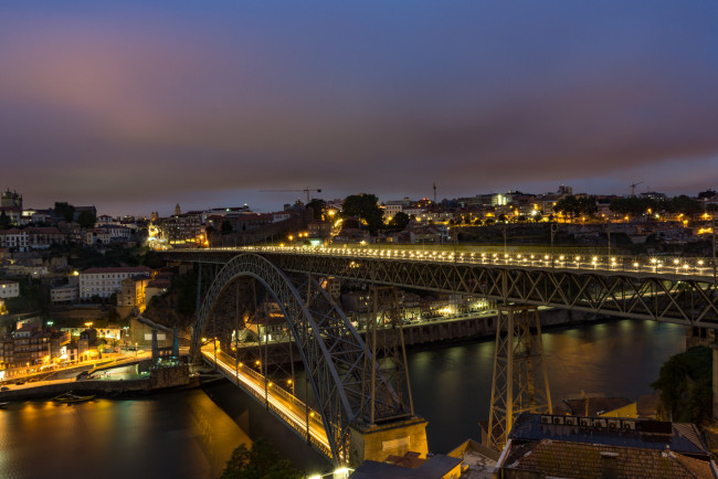 Обои картинки фото bridge ponte dom lu&, 237, s i at night,  porto  portugal, города, порту , португалия, простор