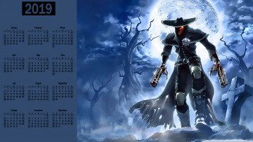 обоя календари, фэнтези, оружие, мужчина, ночь, шляпа, крест