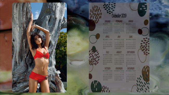 Обои картинки фото календари, девушки, дерево, взгляд, женщина