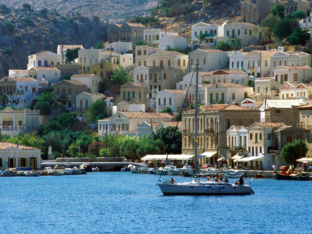 Обои картинки фото harbor, town, of, yialos, island, symi, greece, города