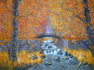 Картинка рисованные природа река деревья