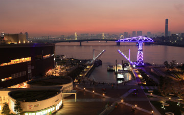 Картинка города огни ночного вода кран мост