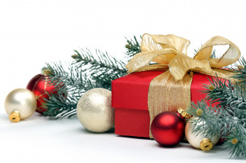 Картинка праздничные подарки коробочки коробка бант подарок шарики ветка