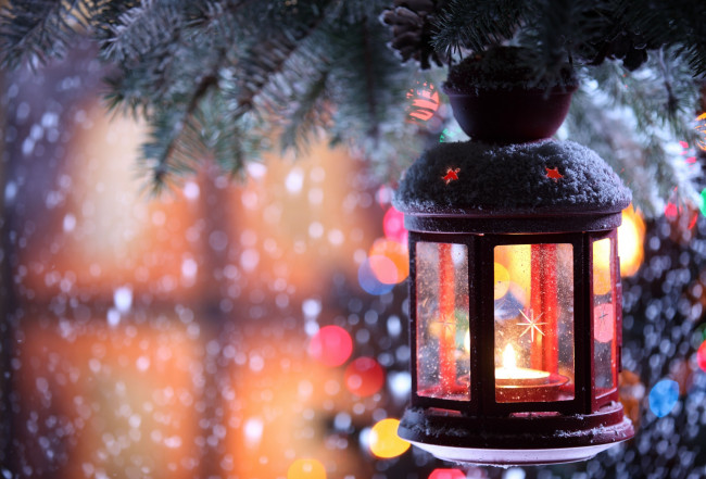 Обои картинки фото праздничные, разное, новый, год, фонарик, снег