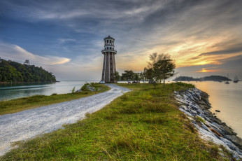 Картинка природа маяки маяк берег зарево